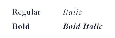 Regular, Italic, Bold, Bold Italic