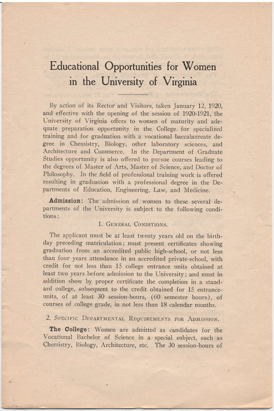 Educational Opportunities for Women at the University of Virginia