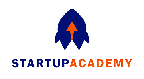Startup Academy logo with blue rocket ship
