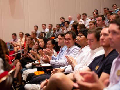 Students in the Abbott Auditorium on the first day of school