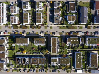 Aerial view of residential buildings