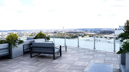 rooftop deck and view of DC skyline