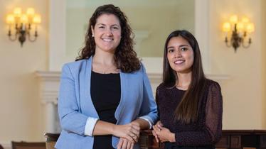 Class of 2023 Full-Time MBA students Elizabeth Owens and Jessica Arenas are the first recipients of the Nina Abdun-Nabi Women's Scholarship. Love of