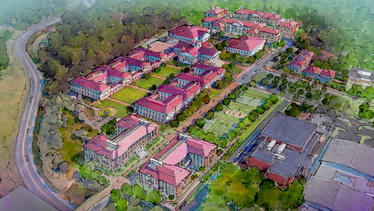 Watercolor showing Darden with future buildings