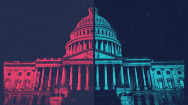 Illustration of U.S. Capitol with half red and half blue