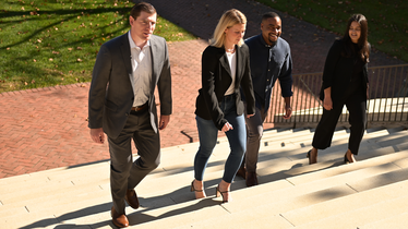 Students walking up steps