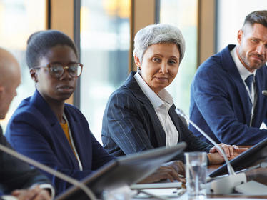 Government employees in a boardroom meeting