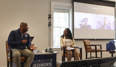 Darrell Pacheco (MBA '23) and Peju Sonusi (Class of 2025) at the Diversity in Business Panel
